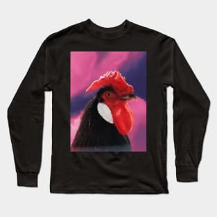 a black rooster in the sky painting Long Sleeve T-Shirt